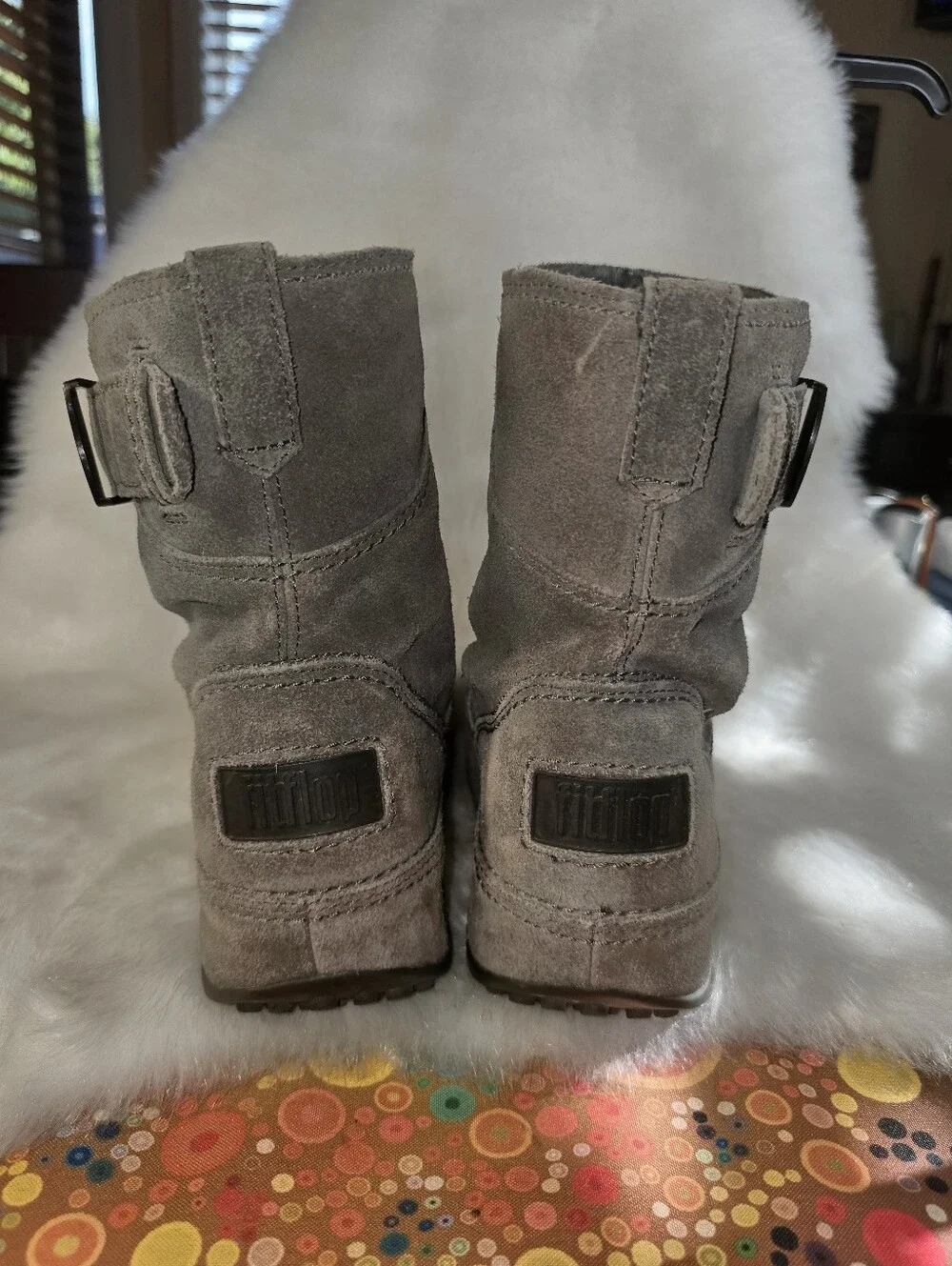 FitFlop Gray Suede Superboot Short Ankle Boots - Kids/Women